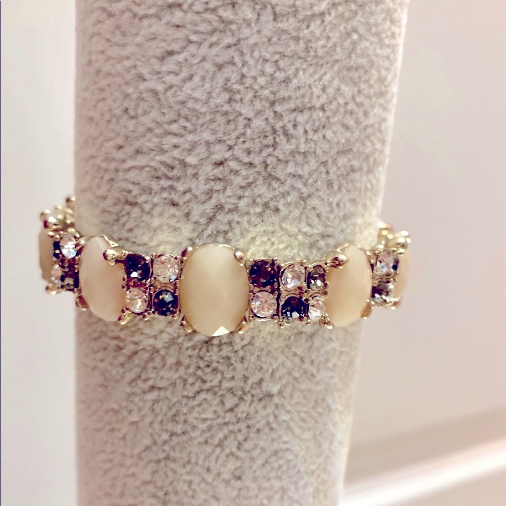 Gold, Rhinestone, Stretch Bracelet, New